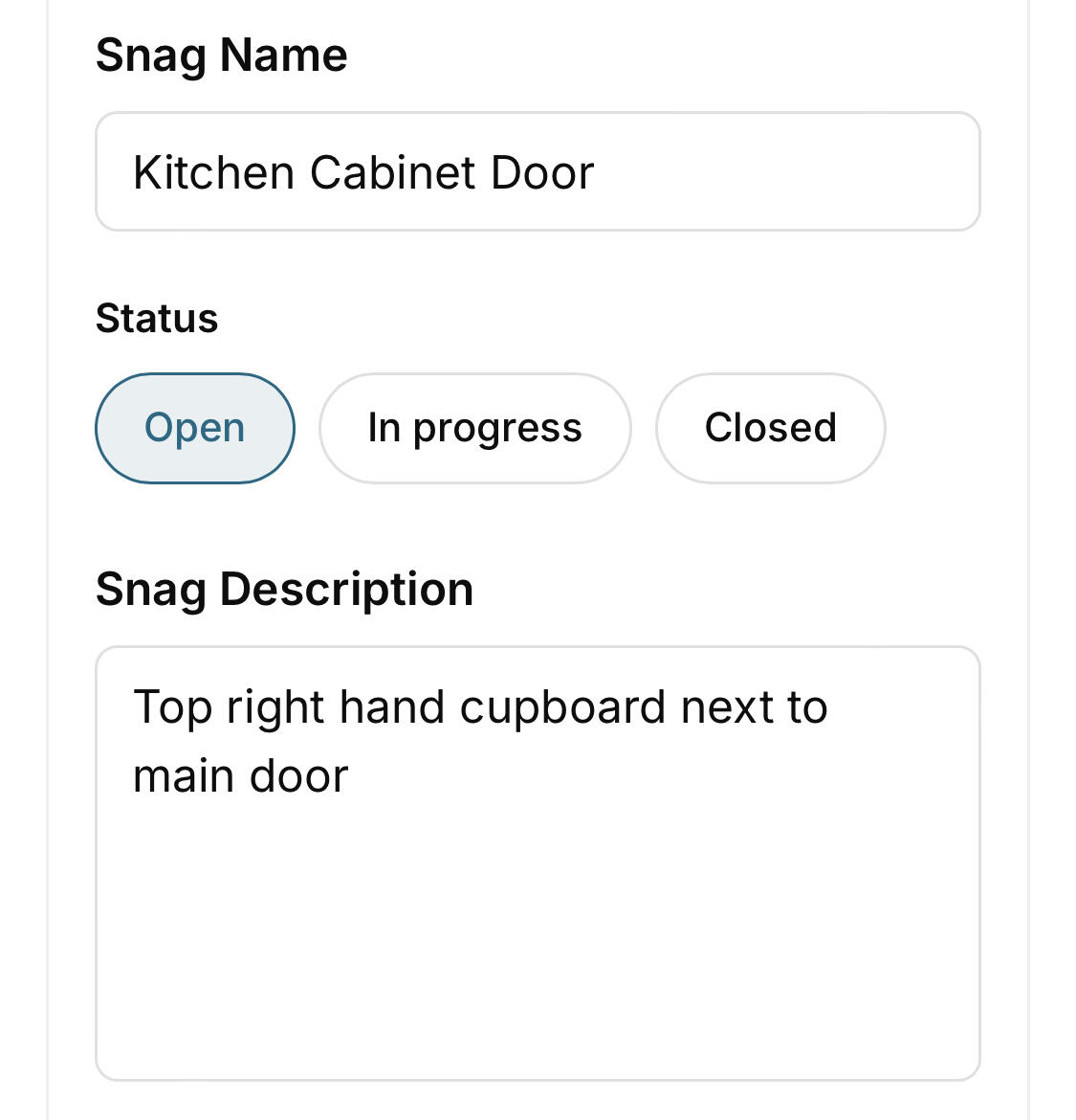 Snag List Tracking Track the progress of your homes snags
